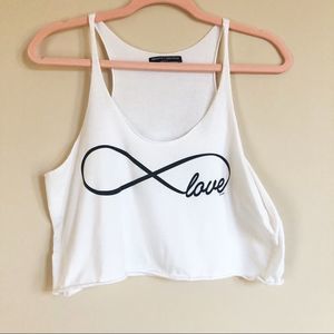 Brandy Melville White Crop Tank Top Love Graphic Raw Hem One Size